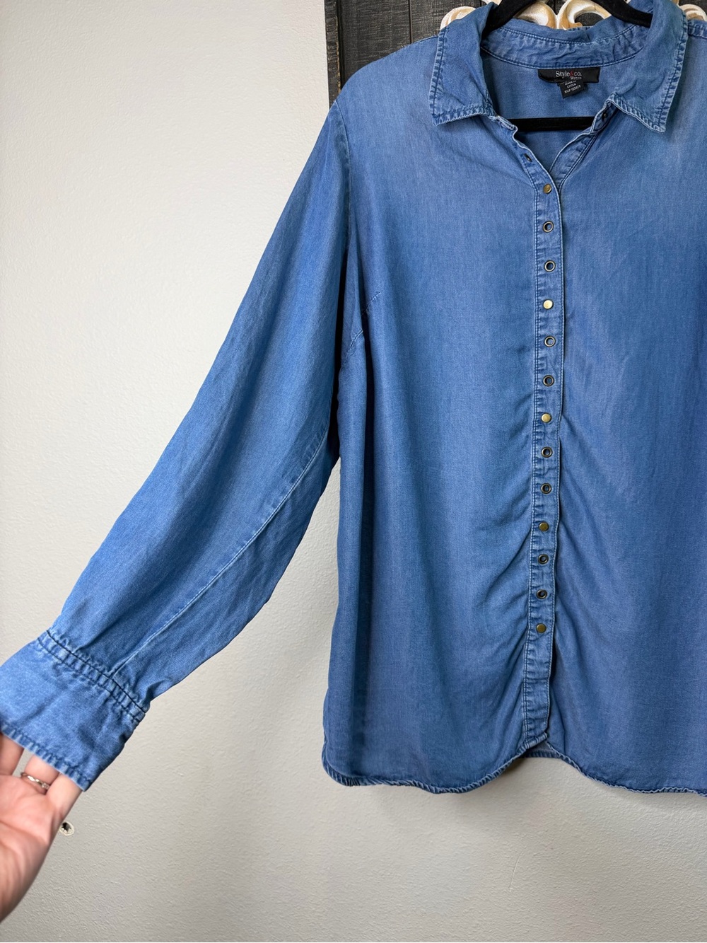 Style & Co Blue Chambray Snap-Down Soft Denim Shirt